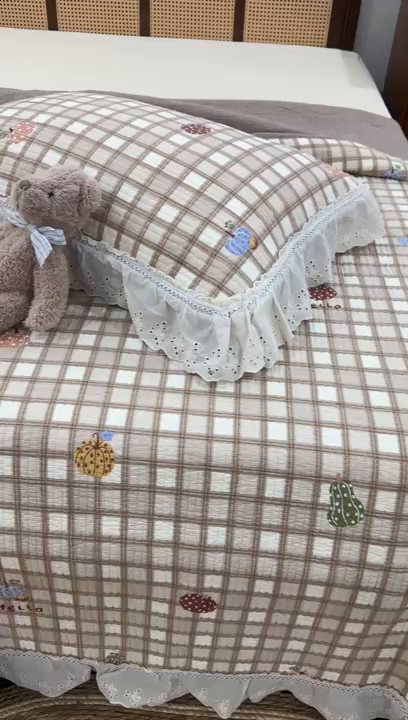 91家纺网 家纺一手货源 找家纺 床盖工厂店 2025新款法式双面全面填充棉花床盖三件套 南瓜绘