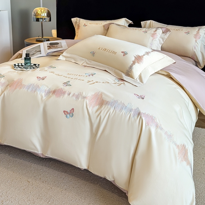 91家纺网 家纺一手货源 找家纺 桃园 新款纯棉全棉长绒棉刺绣绣花高端礼盒四件套-漫舞 漫舞-白粉