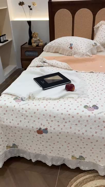 91家纺网 家纺一手货源 找家纺 床盖工厂店 2025新款法式双面全面填充棉花床盖三件套 甜糯软糖