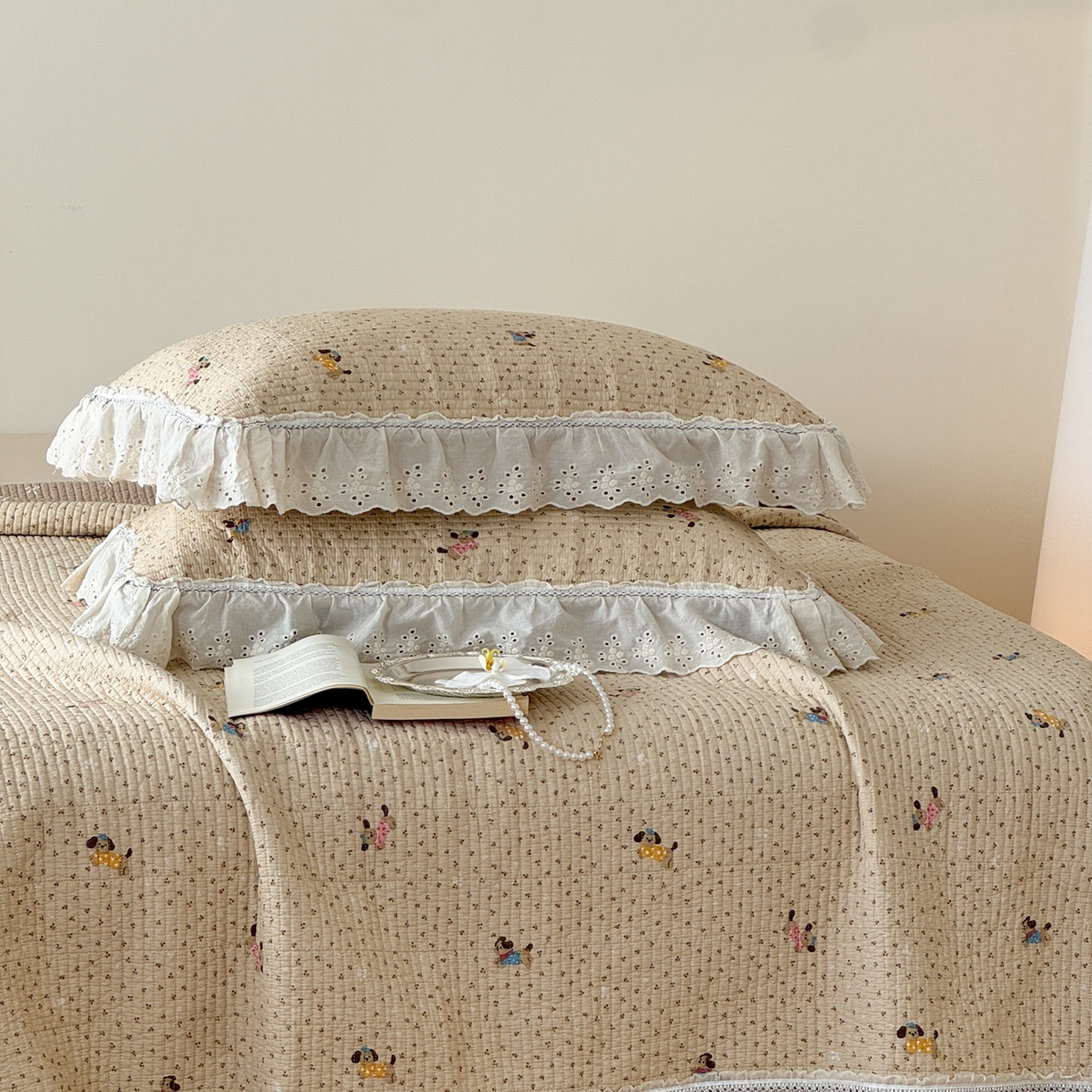 91家纺网 家纺一手货源 找家纺 床盖工厂店 2025新款法式双面全面填充棉花床盖三件套 尤小七