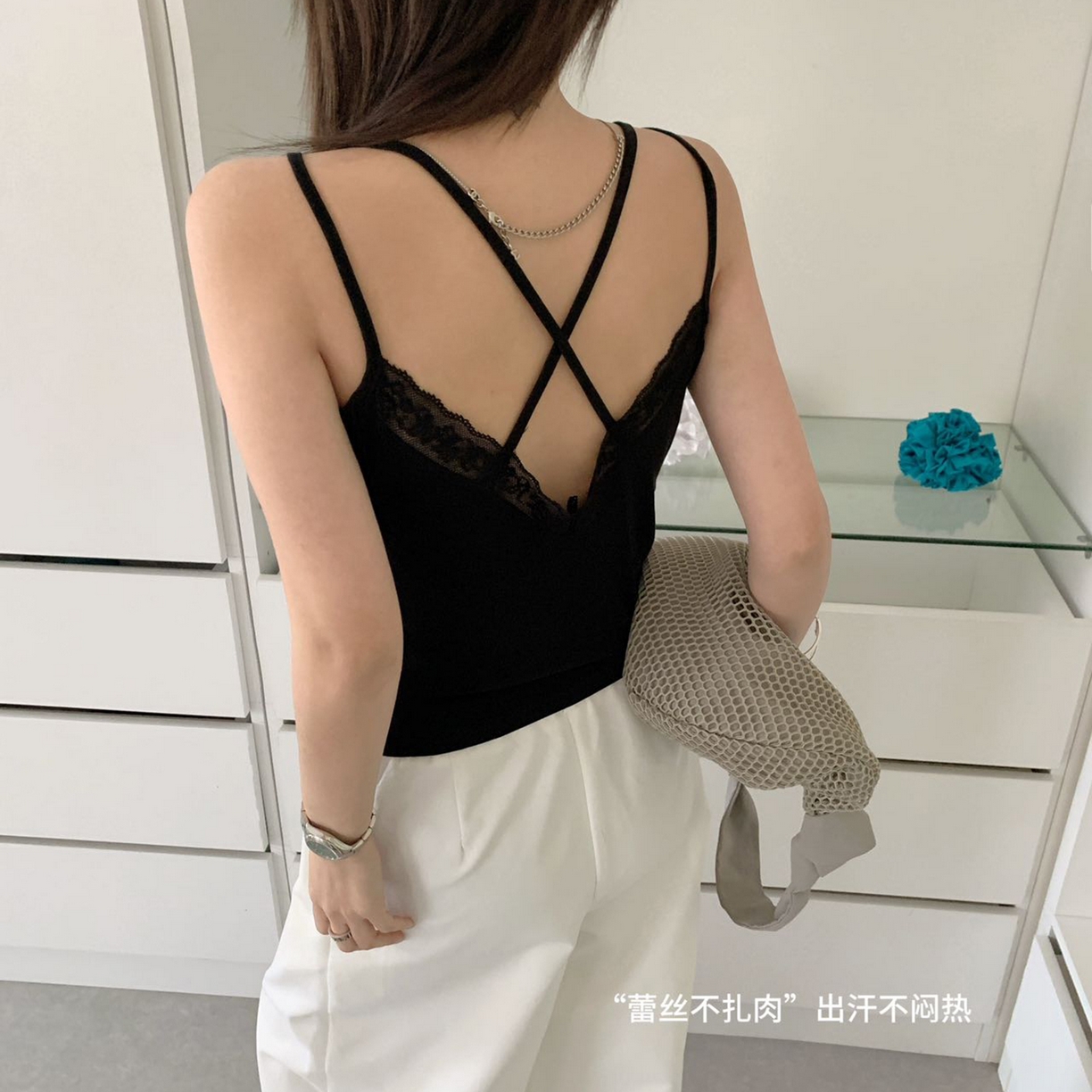 91家纺网 家纺一手货源 找家纺 妍景家居生活馆 2026新款M17-后背蕾丝吊带 黑色