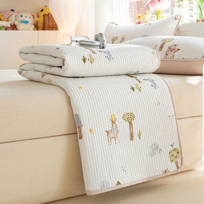 91家纺网 家纺一手货源 找家纺 X猫先生 2026新款全棉床盖小清新夹棉床单炕盖四季跑量款 米格鲁