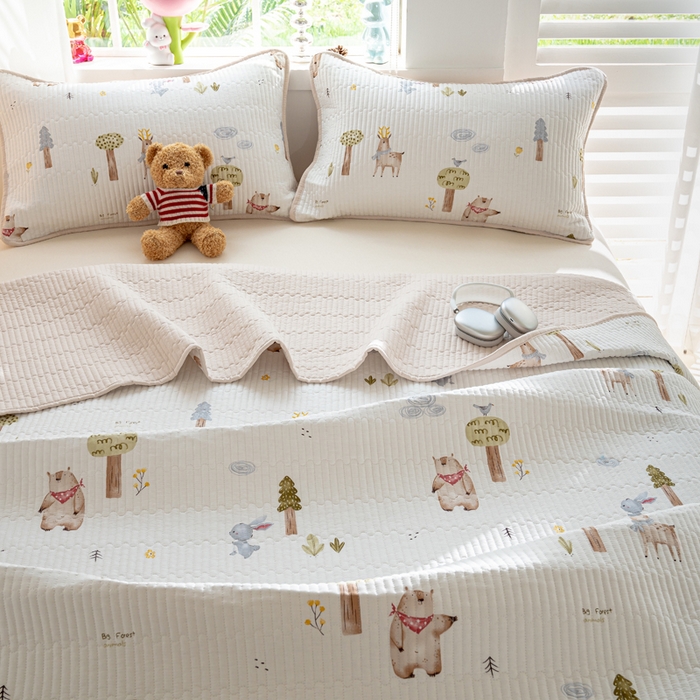 91家纺网 家纺一手货源 找家纺 X猫先生 2026新款全棉床盖小清新夹棉床单炕盖四季跑量款 米格鲁