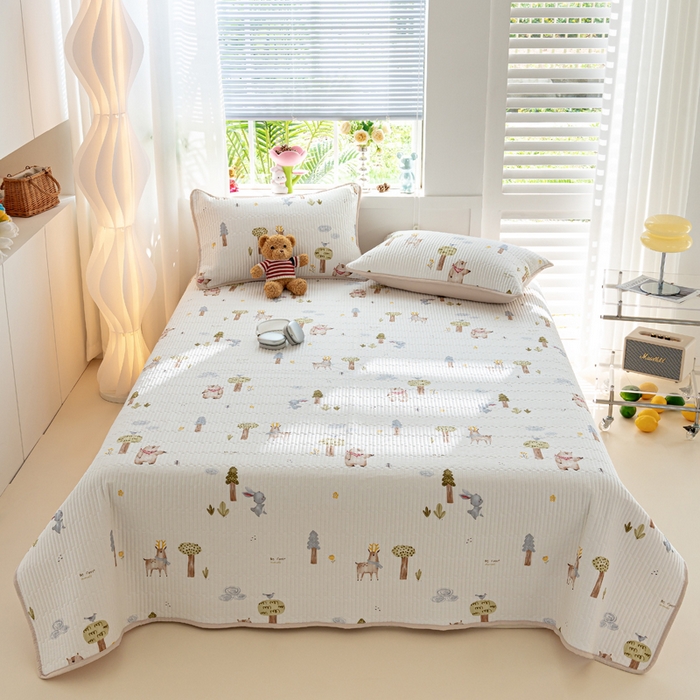 91家纺网 家纺一手货源 找家纺 X猫先生 2026新款全棉床盖小清新夹棉床单炕盖四季跑量款 米格鲁