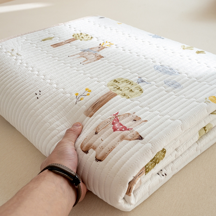 91家纺网 家纺一手货源 找家纺 X猫先生 2026新款全棉床盖小清新夹棉床单炕盖四季跑量款 米格鲁