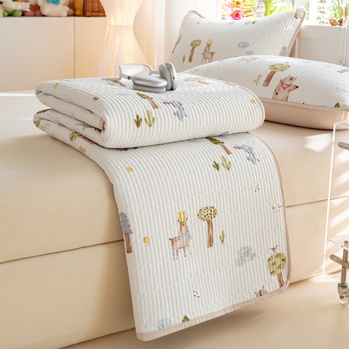 91家纺网 家纺一手货源 找家纺 X猫先生 2026新款全棉床盖小清新夹棉床单炕盖四季跑量款 米格鲁