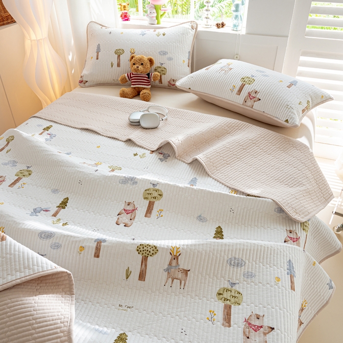 91家纺网 家纺一手货源 找家纺 X猫先生 2026新款全棉床盖小清新夹棉床单炕盖四季跑量款 米格鲁