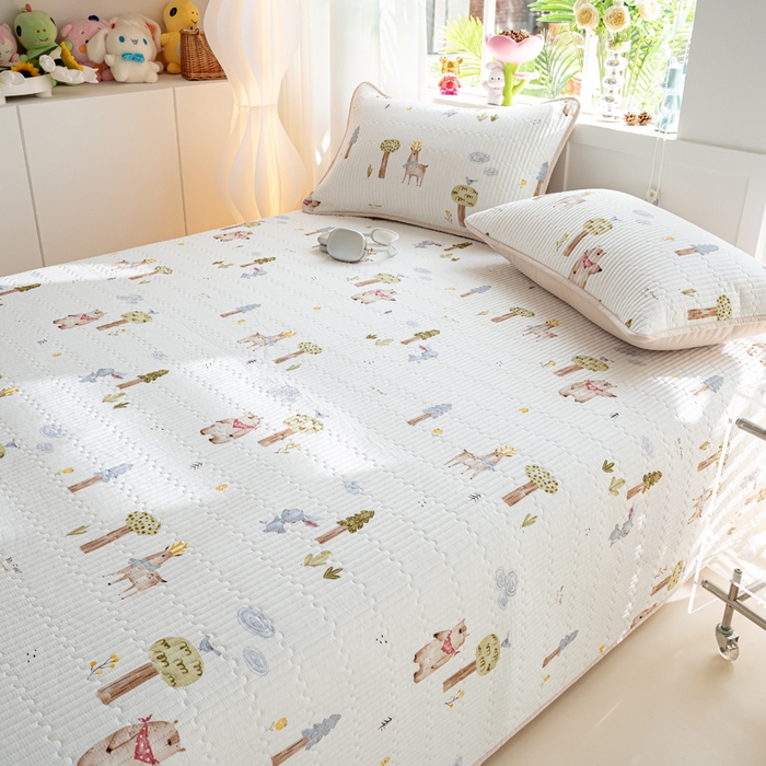 91家纺网 家纺一手货源 找家纺 X猫先生 2026新款全棉床盖小清新夹棉床单炕盖四季跑量款 米格鲁