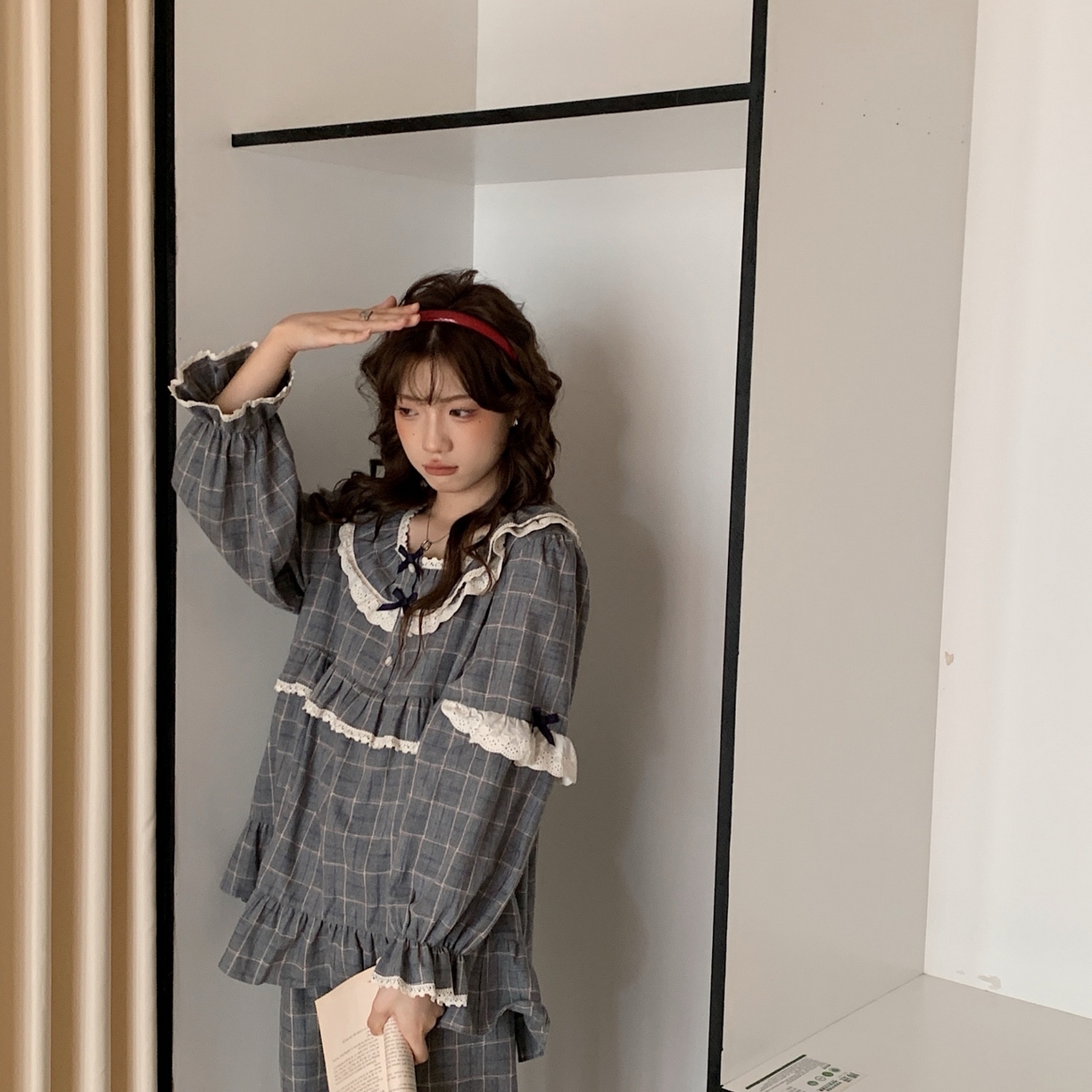 91家纺网 家纺一手货源 找家纺 （总）妍景家居生活馆 2026新款韩系甜美蕾丝花边格子套装