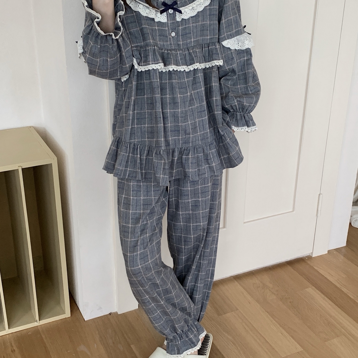 91家纺网 家纺一手货源 找家纺 （总）妍景家居生活馆 2026新款韩系甜美蕾丝花边格子套装