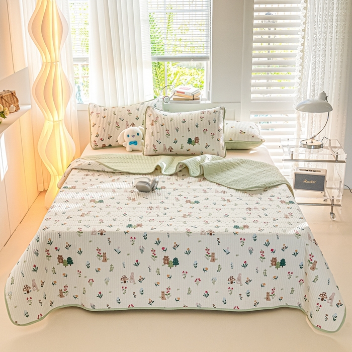 91家纺网 家纺一手货源 找家纺 X猫先生 2026新款全棉床盖小清新夹棉床单炕盖四季跑量款 秘密花园