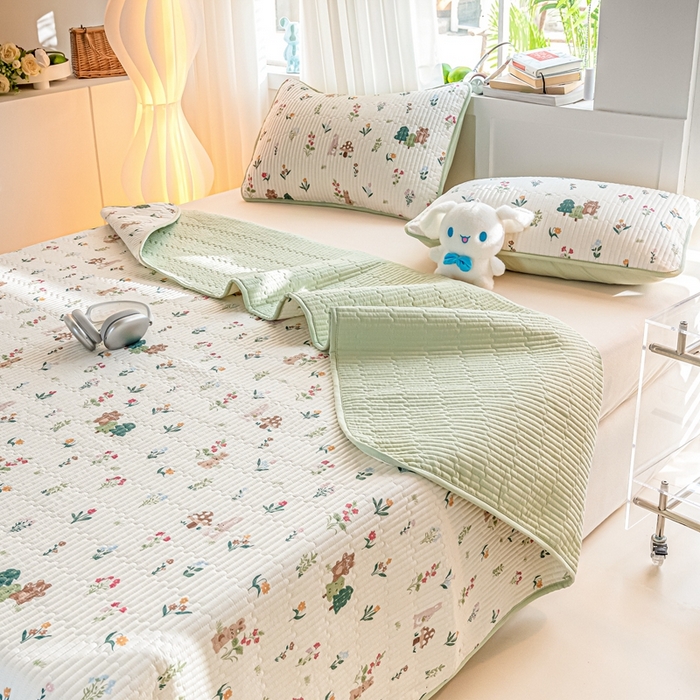 91家纺网 家纺一手货源 找家纺 X猫先生 2026新款全棉床盖小清新夹棉床单炕盖四季跑量款 秘密花园