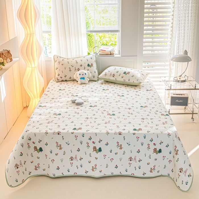 91家纺网 家纺一手货源 找家纺 X猫先生 2026新款全棉床盖小清新夹棉床单炕盖四季跑量款 秘密花园