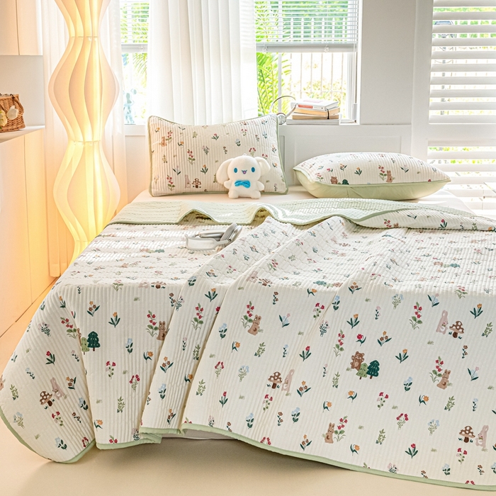 91家纺网 家纺一手货源 找家纺 X猫先生 2026新款全棉床盖小清新夹棉床单炕盖四季跑量款 秘密花园