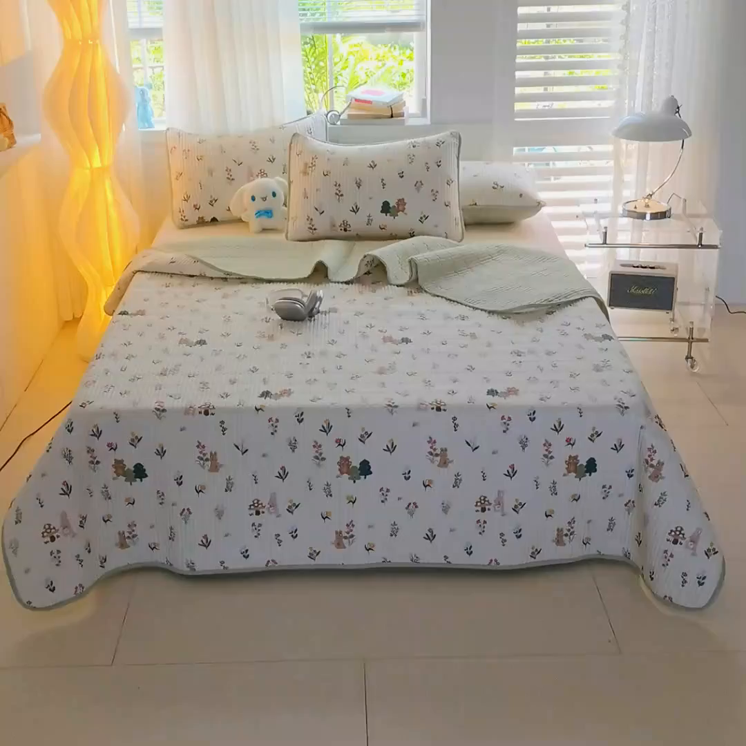 91家纺网 家纺一手货源 找家纺 X猫先生 2026新款全棉床盖小清新夹棉床单炕盖四季跑量款 秘密花园