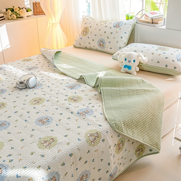 91家纺网 家纺一手货源 找家纺 X猫先生 2026新款全棉床盖小清新夹棉床单炕盖四季跑量款 蜜罐熊