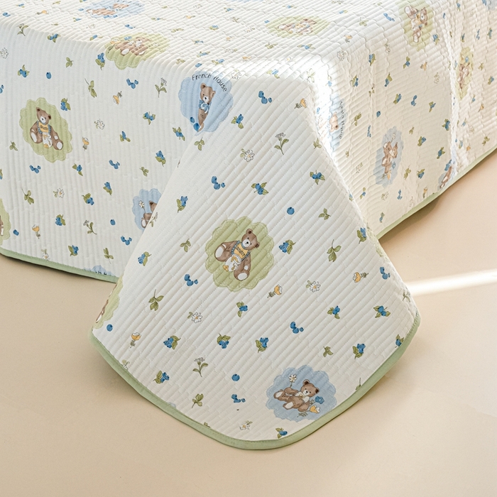 91家纺网 家纺一手货源 找家纺 X猫先生 2026新款全棉床盖小清新夹棉床单炕盖四季跑量款 蜜罐熊