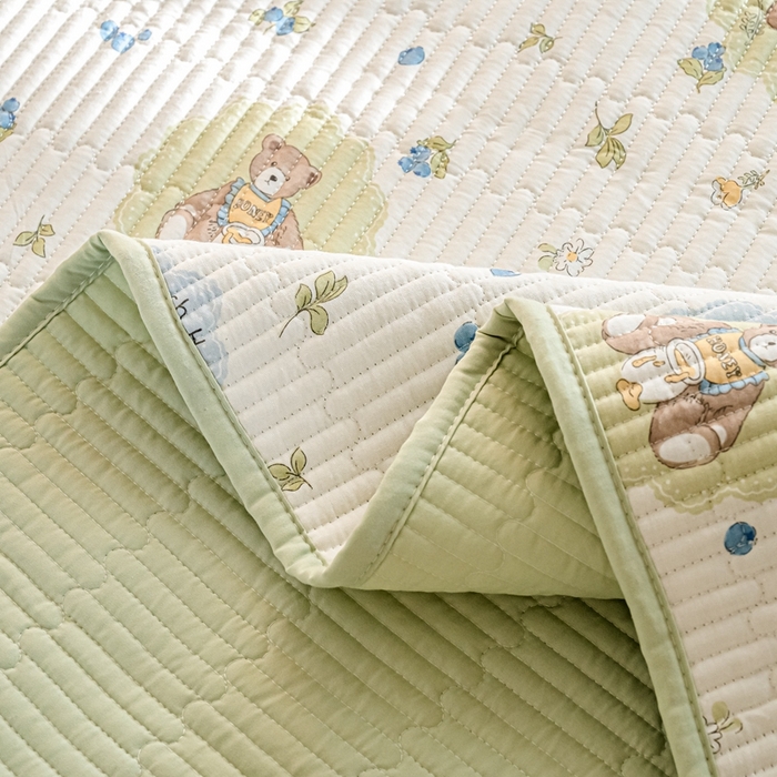 91家纺网 家纺一手货源 找家纺 X猫先生 2026新款全棉床盖小清新夹棉床单炕盖四季跑量款 蜜罐熊