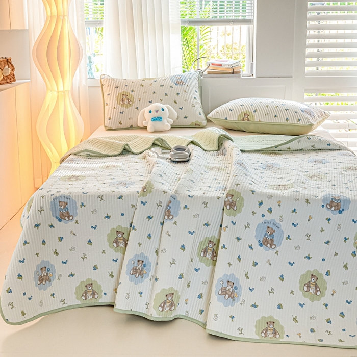 91家纺网 家纺一手货源 找家纺 X猫先生 2026新款全棉床盖小清新夹棉床单炕盖四季跑量款 蜜罐熊