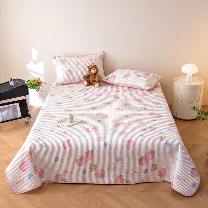 91家纺网 家纺一手货源 找家纺 X猫先生 2026新款全棉床盖小清新夹棉床单炕盖四季跑量款 蜜桃松鼠