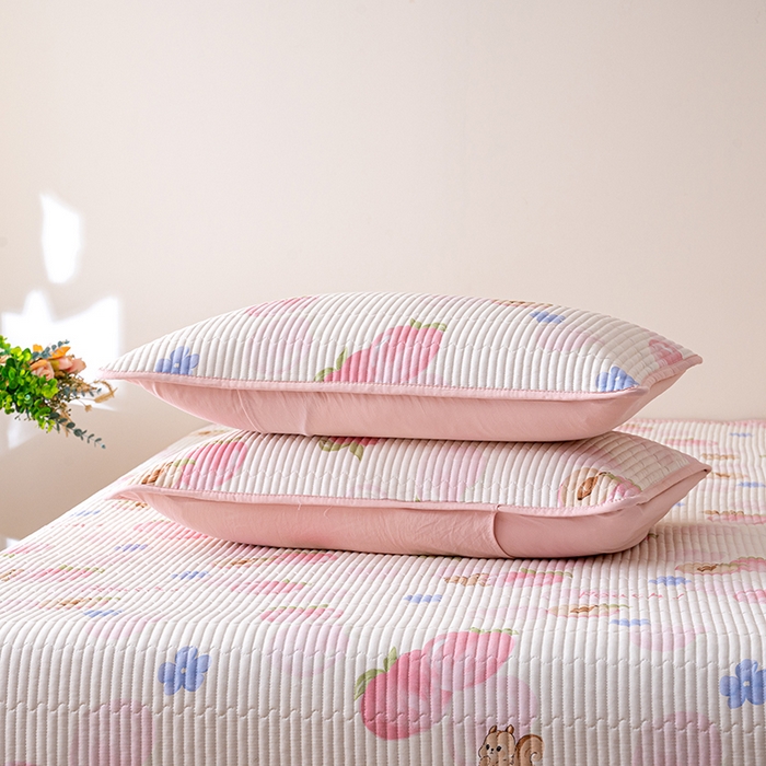 91家纺网 家纺一手货源 找家纺 X猫先生 2026新款全棉床盖小清新夹棉床单炕盖四季跑量款 蜜桃松鼠