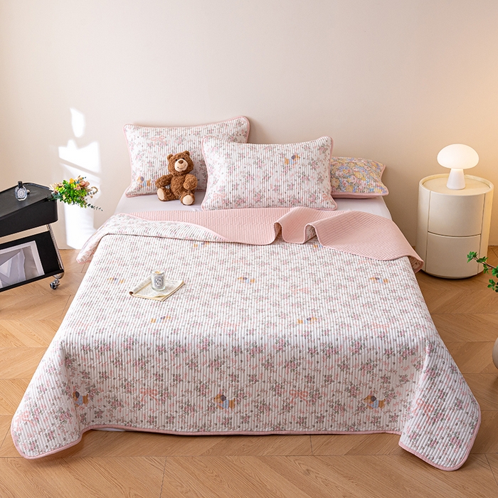 91家纺网 家纺一手货源 找家纺 X猫先生 2026新款全棉床盖小清新夹棉床单炕盖四季跑量款 暮雨花朝