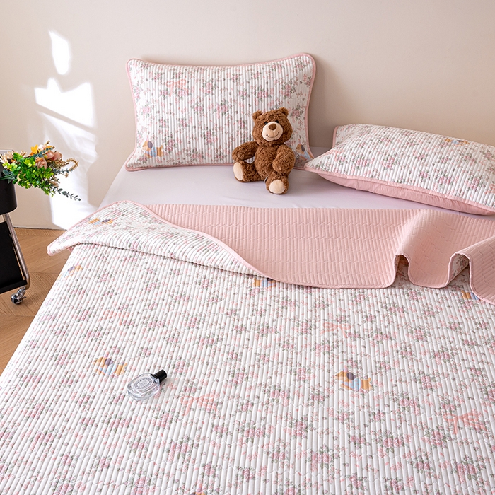 91家纺网 家纺一手货源 找家纺 X猫先生 2026新款全棉床盖小清新夹棉床单炕盖四季跑量款 暮雨花朝