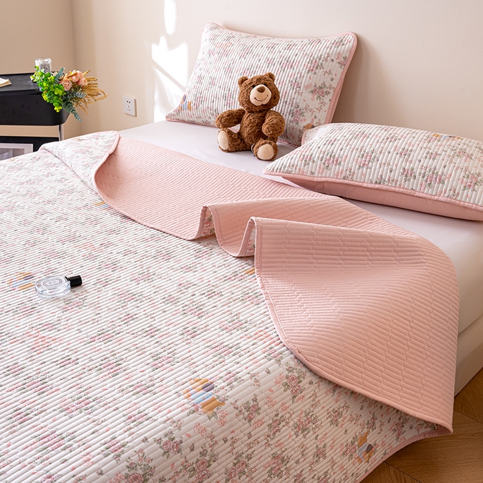 91家纺网 家纺一手货源 找家纺 X猫先生 2026新款全棉床盖小清新夹棉床单炕盖四季跑量款 暮雨花朝