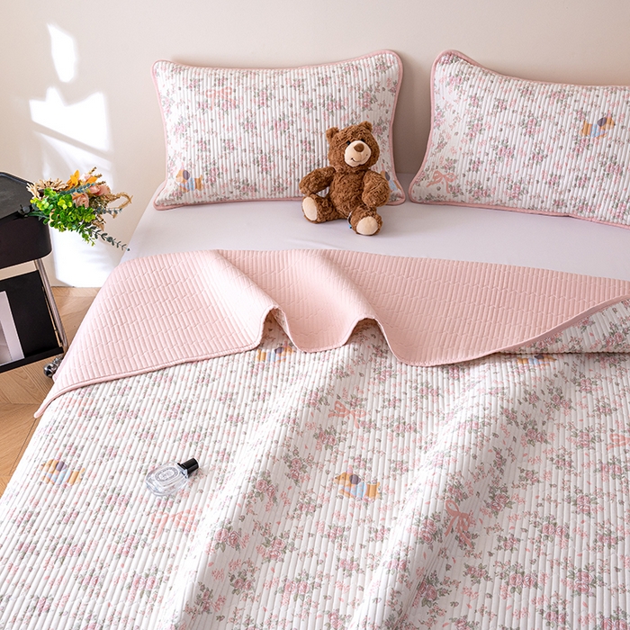 91家纺网 家纺一手货源 找家纺 X猫先生 2026新款全棉床盖小清新夹棉床单炕盖四季跑量款 暮雨花朝