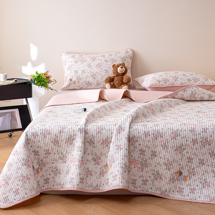 91家纺网 家纺一手货源 找家纺 X猫先生 2026新款全棉床盖小清新夹棉床单炕盖四季跑量款 暮雨花朝