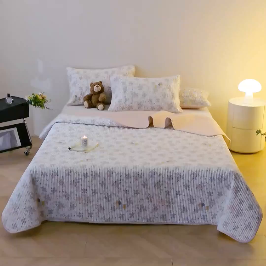 91家纺网 家纺一手货源 找家纺 X猫先生 2026新款全棉床盖小清新夹棉床单炕盖四季跑量款 暮雨花朝