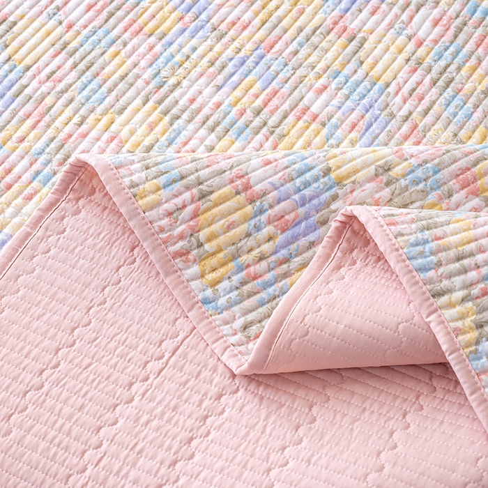 91家纺网 家纺一手货源 找家纺 X猫先生 2026新款全棉床盖小清新夹棉床单炕盖四季跑量款 暖阳绿意