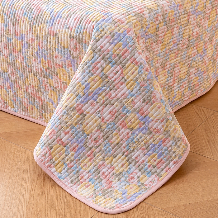 91家纺网 家纺一手货源 找家纺 X猫先生 2026新款全棉床盖小清新夹棉床单炕盖四季跑量款 暖阳绿意