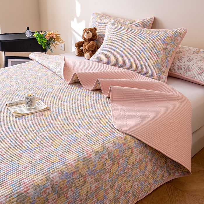 91家纺网 家纺一手货源 找家纺 X猫先生 2026新款全棉床盖小清新夹棉床单炕盖四季跑量款 暖阳绿意