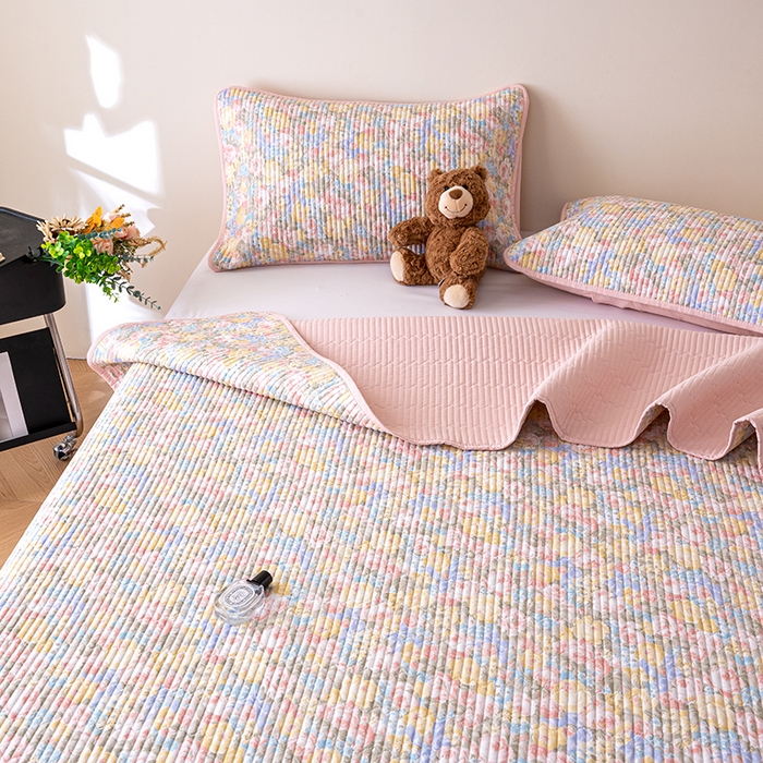 91家纺网 家纺一手货源 找家纺 X猫先生 2026新款全棉床盖小清新夹棉床单炕盖四季跑量款 暖阳绿意