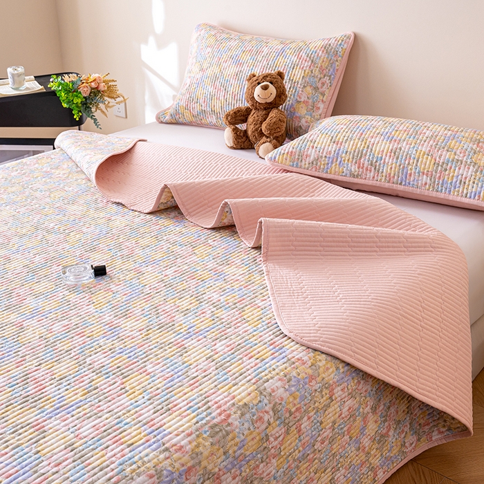 91家纺网 家纺一手货源 找家纺 X猫先生 2026新款全棉床盖小清新夹棉床单炕盖四季跑量款 暖阳绿意