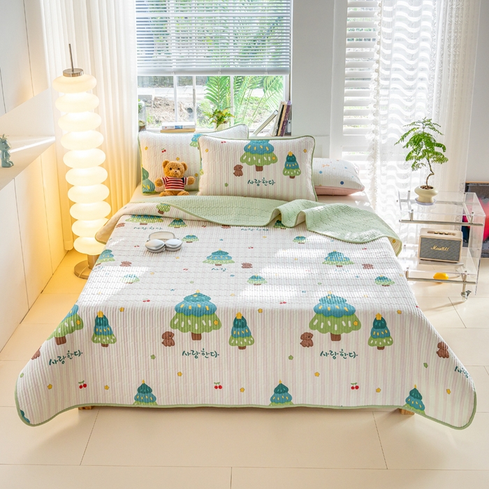 91家纺网 家纺一手货源 找家纺 X猫先生 2026新款全棉床盖小清新夹棉床单炕盖四季跑量款 奇趣森林