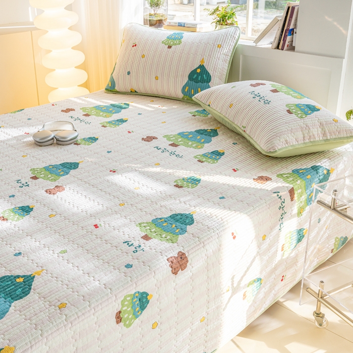 91家纺网 家纺一手货源 找家纺 X猫先生 2026新款全棉床盖小清新夹棉床单炕盖四季跑量款 奇趣森林