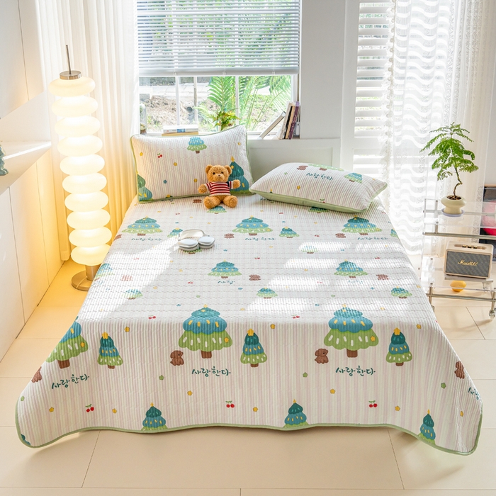 91家纺网 家纺一手货源 找家纺 X猫先生 2026新款全棉床盖小清新夹棉床单炕盖四季跑量款 奇趣森林