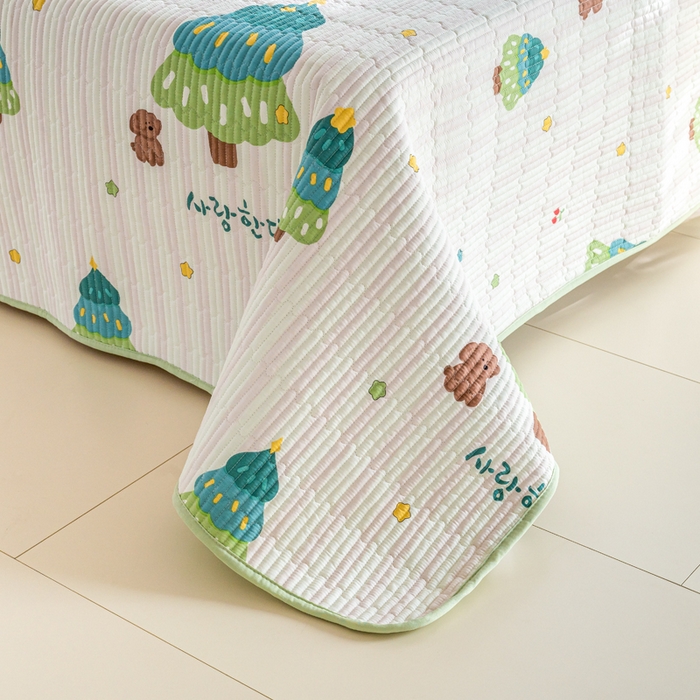 91家纺网 家纺一手货源 找家纺 X猫先生 2026新款全棉床盖小清新夹棉床单炕盖四季跑量款 奇趣森林