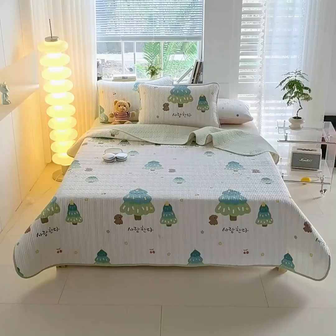 91家纺网 家纺一手货源 找家纺 X猫先生 2026新款全棉床盖小清新夹棉床单炕盖四季跑量款 奇趣森林