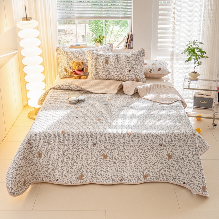 91家纺网 家纺一手货源 找家纺 X猫先生 2026新款全棉床盖小清新夹棉床单炕盖四季跑量款 日上海岛