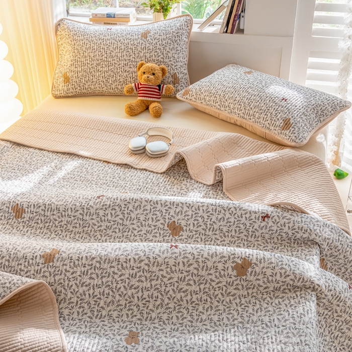 91家纺网 家纺一手货源 找家纺 X猫先生 2026新款全棉床盖小清新夹棉床单炕盖四季跑量款 日上海岛