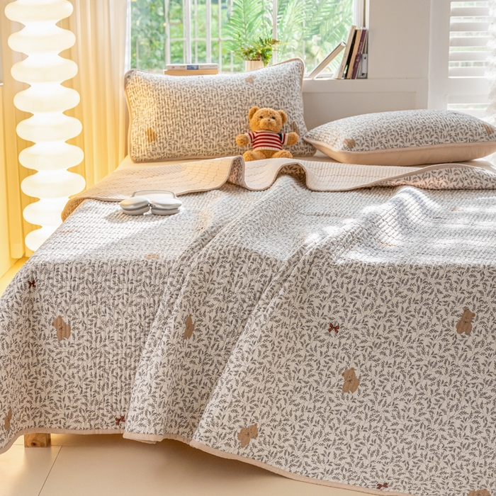 91家纺网 家纺一手货源 找家纺 X猫先生 2026新款全棉床盖小清新夹棉床单炕盖四季跑量款 日上海岛