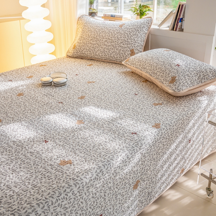 91家纺网 家纺一手货源 找家纺 X猫先生 2026新款全棉床盖小清新夹棉床单炕盖四季跑量款 日上海岛