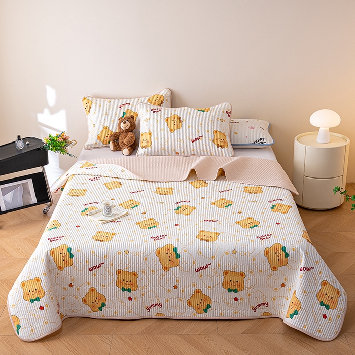 91家纺网 家纺一手货源 找家纺 X猫先生 2026新款全棉床盖小清新夹棉床单炕盖四季跑量款 瑞迪熊