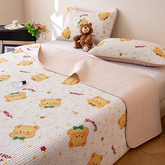 91家纺网 家纺一手货源 找家纺 X猫先生 2026新款全棉床盖小清新夹棉床单炕盖四季跑量款 瑞迪熊