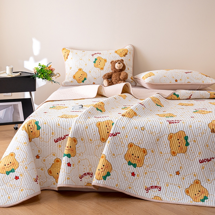 91家纺网 家纺一手货源 找家纺 X猫先生 2026新款全棉床盖小清新夹棉床单炕盖四季跑量款 瑞迪熊