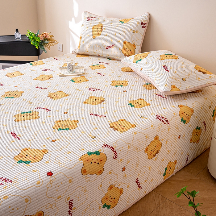 91家纺网 家纺一手货源 找家纺 X猫先生 2026新款全棉床盖小清新夹棉床单炕盖四季跑量款 瑞迪熊