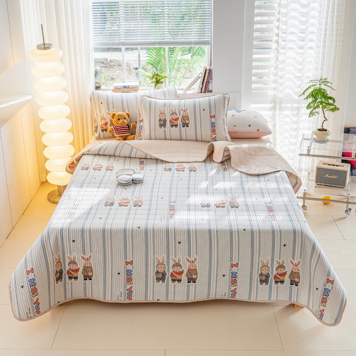 91家纺网 家纺一手货源 找家纺 X猫先生 2026新款全棉床盖小清新夹棉床单炕盖四季跑量款 森岛精灵